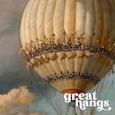 Closeup view of An impressionist oil painting, hot air balloons, puffy clouds