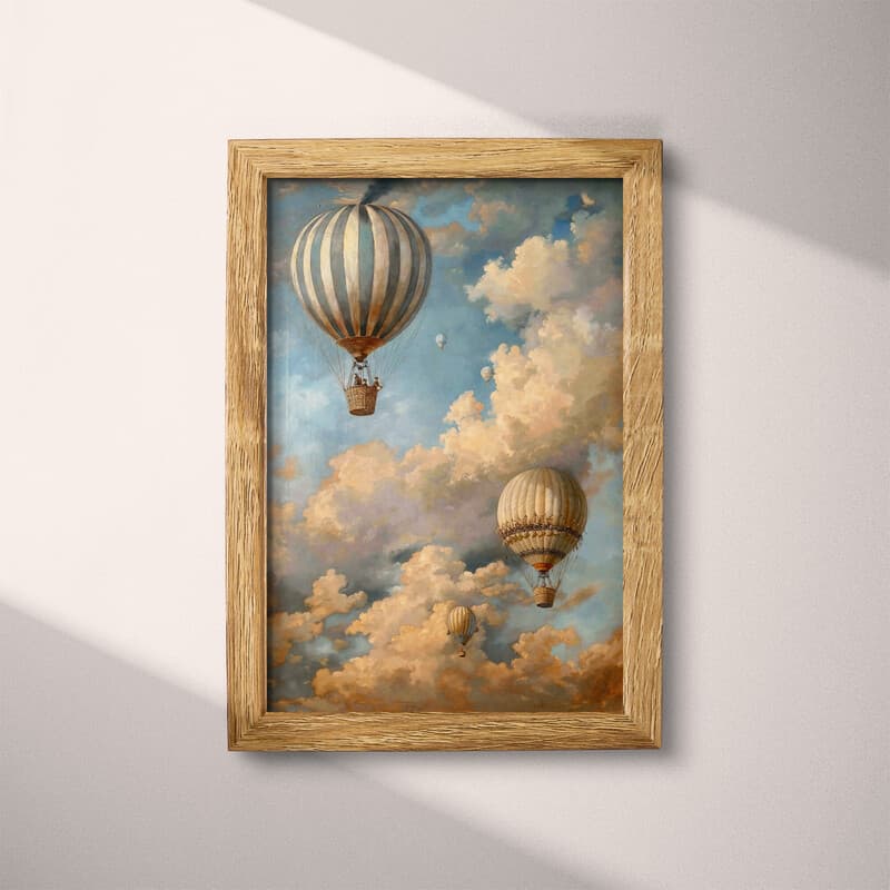 Full frame view of An impressionist oil painting, hot air balloons, puffy clouds