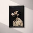 Full frame view of A vintage oil painting, a man blowing bubble gum