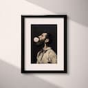 Matted frame view of A vintage oil painting, a man blowing bubble gum