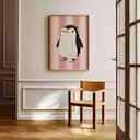 Room view with a full frame of A cute simple illustration with simple shapes, an ice skating penguin