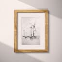 Matted frame view of A vintage graphite sketch, wind turbines