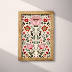 Floral Art | Floral Wall Art | Flowers Print | Beige, Green, Gray and Red Decor | Contemporary Wall Decor | Living Room Digital Download | Housewarming Art | Mother's Day Wall Art | Spring Print | Textile
