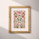 Matted frame view of A contemporary textile print, symmetric floral pattern