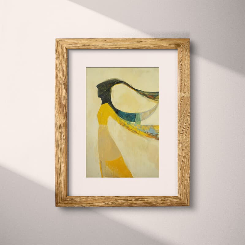 Matted frame view of An abstract contemporary oil painting, a woman whipping her long hair