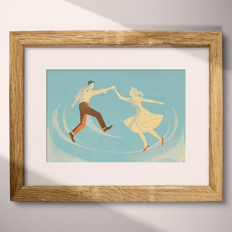 Matted frame view of A mid-century letterpress print, swing dancing