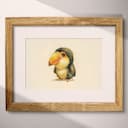 Matted frame view of A cute chibi anime colored pencil illustration, a toucan