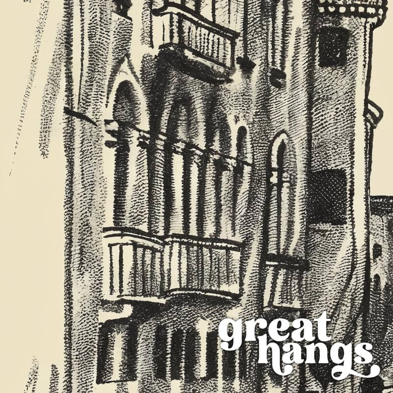 Closeup view of A vintage ink sketch, canal architecture