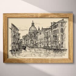 Canal Digital Download | Urban Wall Decor | Architecture Decor | White, Black and Gray Print | Vintage Wall Art | Living Room Art | Housewarming Digital Download | Ink Sketch