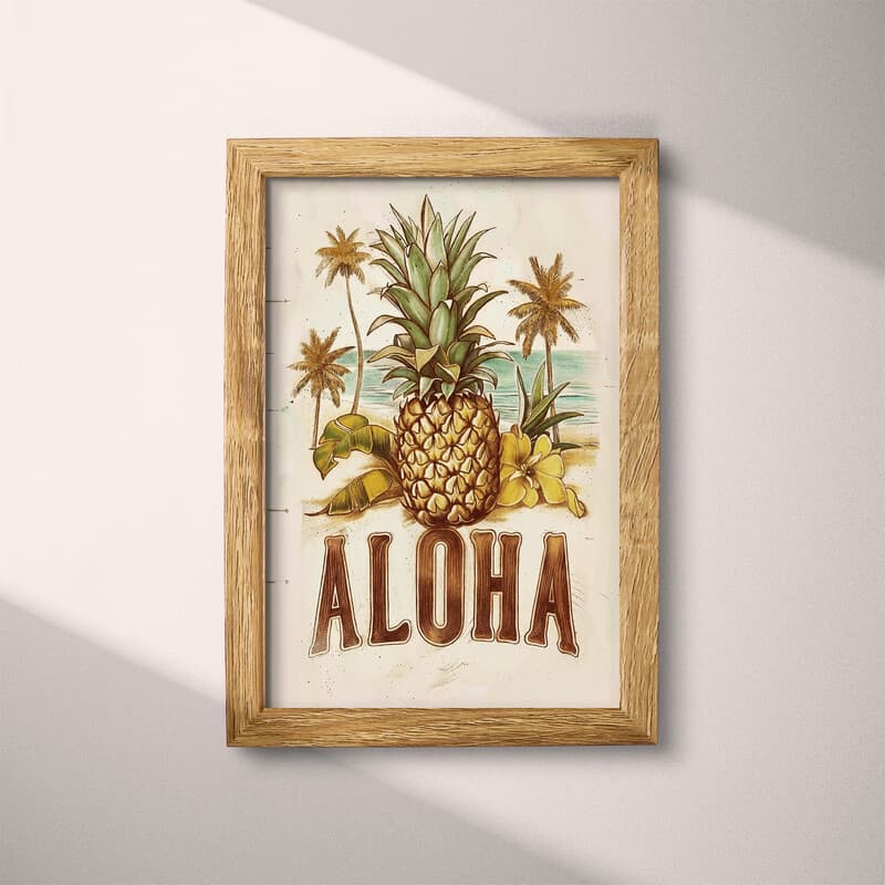 Full frame view of A vintage pastel pencil illustration, the word "ALOHA" with a pineapple