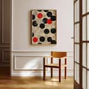 Room view with a full frame of A contemporary textile print, pattern of circles