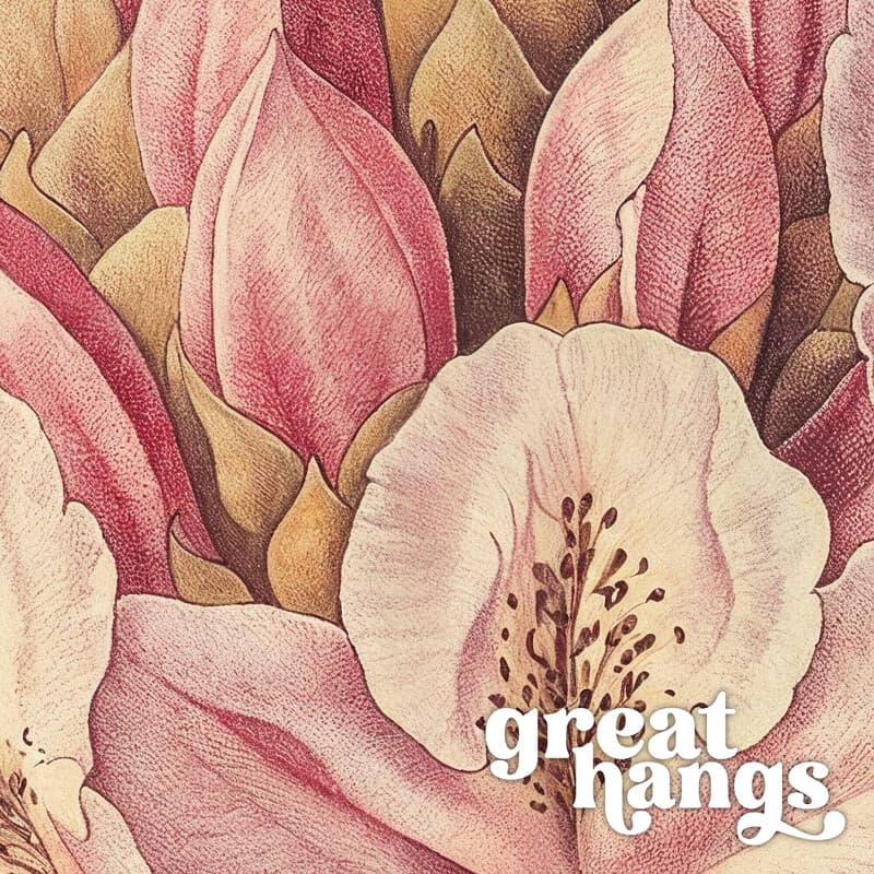 Closeup view of A vintage pastel pencil illustration, a rhododendron