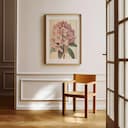 Room view with a matted frame of A vintage pastel pencil illustration, a rhododendron