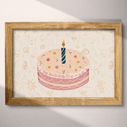 Birthday Cake Digital Download | Food Wall Decor | Food & Drink Decor | White, Brown, Gray, Black and Red Print | Cute Simple Wall Art | Kids Art | Birthday Digital Download | Simple Illustration