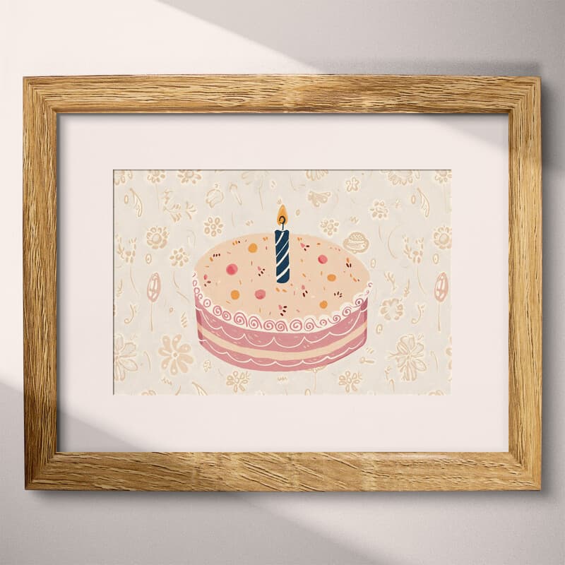 Matted frame view of A cute simple illustration with simple shapes, a birthday cake