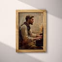 Full frame view of A vintage oil painting, a man playing piano