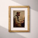 Matted frame view of A vintage oil painting, a man playing piano