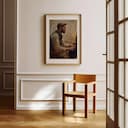 Room view with a matted frame of A vintage oil painting, a man playing piano