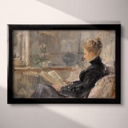 Woman Reading Digital Download | Figurative Wall Decor | Portrait Decor | Gray, Black, Brown and White Print | Vintage Wall Art | Living Room Art | Housewarming Digital Download | Autumn Wall Decor | Oil Painting