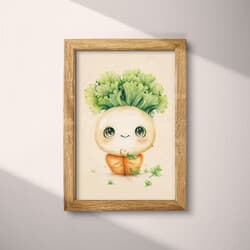 Vegetables Art | Still Life Wall Art | Food & Drink Print | White, Green, Orange and Brown Decor | Chibi Wall Decor | Kids Digital Download | Back To School Art | Thanksgiving Wall Art | Spring Print | Colored Pencil Illustration