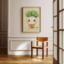 Room view with a full frame of A cute chibi anime colored pencil illustration, vegetables