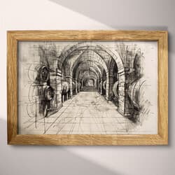 Wine Cellar Digital Download | Wine Wall Decor | Food & Drink Decor | Beige, Black and Gray Print | Vintage Wall Art | Bar Art | Housewarming Digital Download | Autumn Wall Decor | Charcoal Sketch