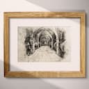 Matted frame view of A vintage charcoal sketch, a wine cellar