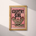 Full frame view of A vintage linocut print, the words "COUNTRY GIRL" with cowgirl boots