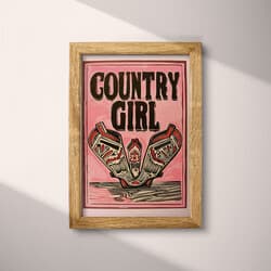 Country Girl Digital Download | Western Wall Decor | Western Decor | Red, Black, Brown and Beige Print | Vintage Wall Art | Entryway Art | Summer Digital Download | Linocut Print
