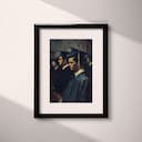 Matted frame view of A mid-century oil painting, a graduation ceremony