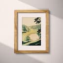 Matted frame view of A vintage pastel pencil illustration, a golf course