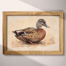 Duck Digital Download | Animal Wall Decor | Animals Decor | Beige, Black, Brown and Blue Print | Vintage Wall Art | Nursery Art | Baby Shower Digital Download | Easter Wall Decor | Autumn Decor | Pastel Pencil Illustration