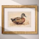 Matted frame view of A vintage pastel pencil illustration, a duck