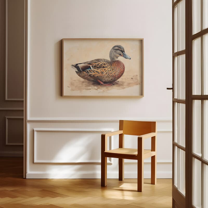 Room view with a full frame of A vintage pastel pencil illustration, a duck