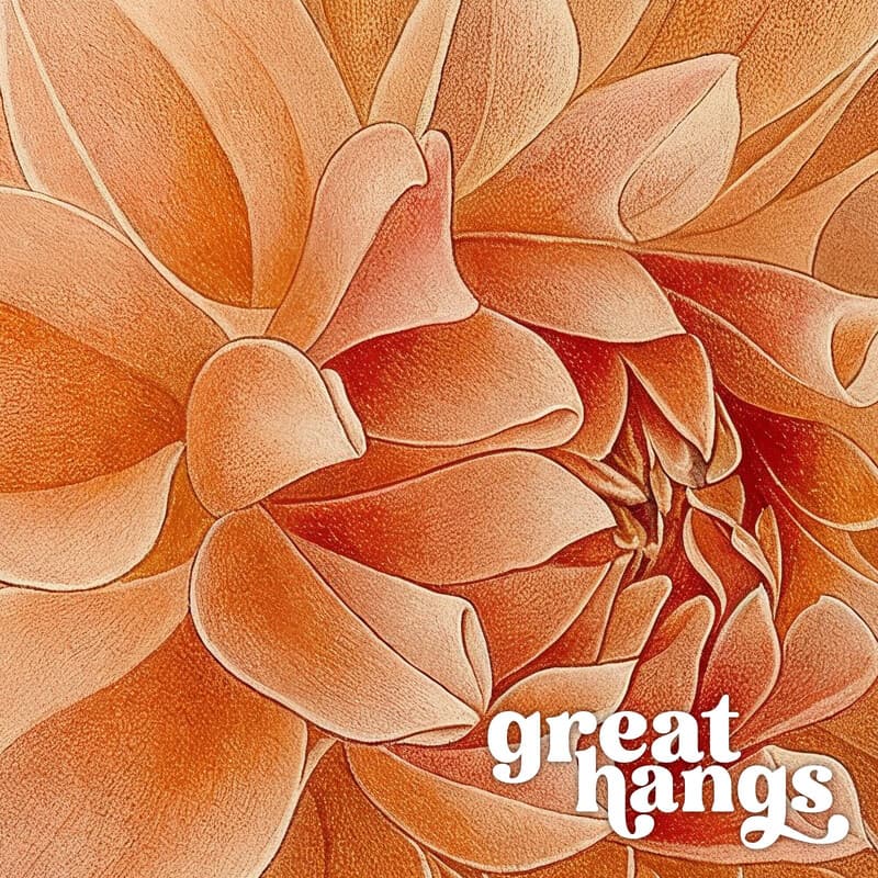 Closeup view of A vintage pastel pencil illustration, a dahlia flower