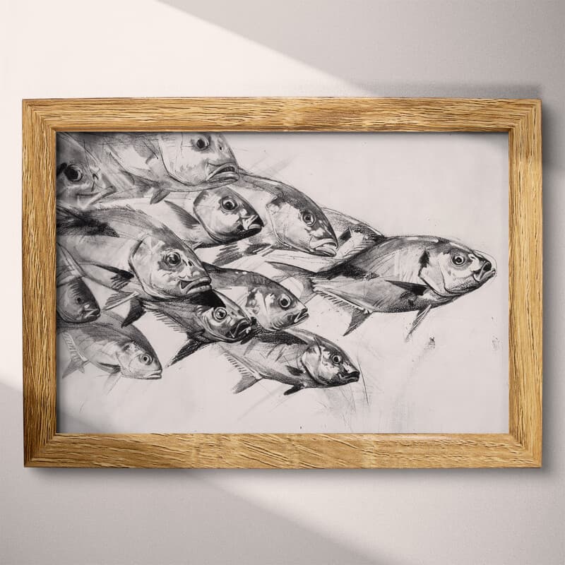 Full frame view of A vintage pencil sketch, a school of fish