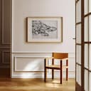 Room view with a matted frame of A vintage pencil sketch, a school of fish