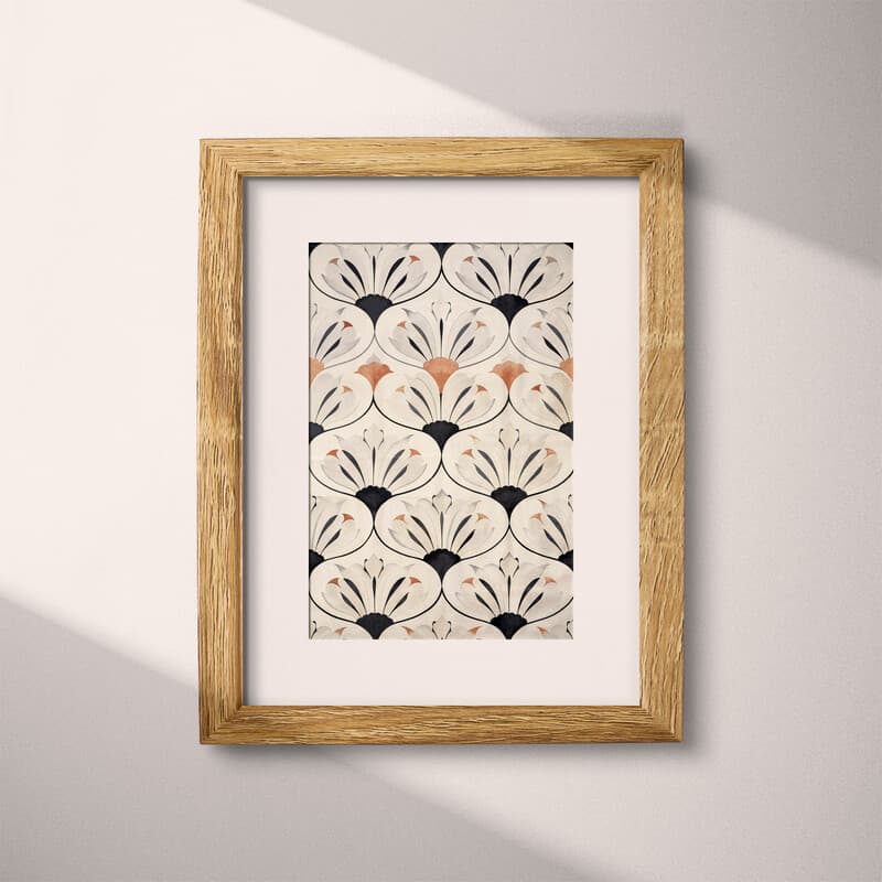 Matted frame view of A minimalist textile print, symmetric simple pattern