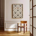 Room view with a full frame of A minimalist textile print, symmetric simple pattern