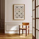 Room view with a matted frame of A minimalist textile print, symmetric simple pattern