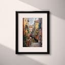 Matted frame view of An impressionist oil painting, european city architecture