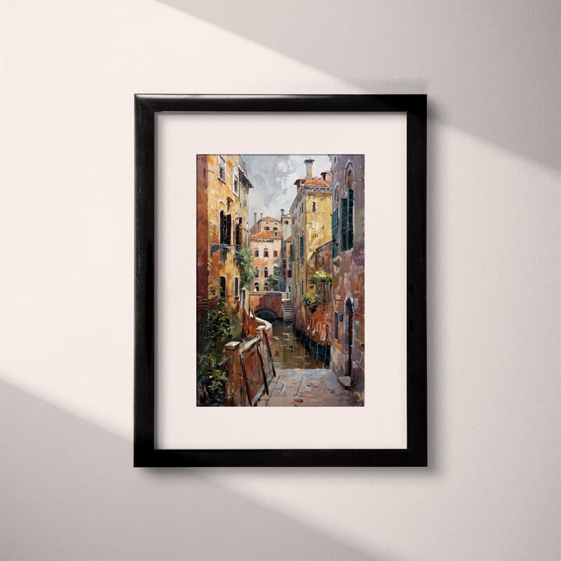 Matted frame view of An impressionist oil painting, european city architecture