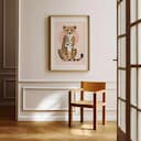 Room view with a matted frame of A cute simple illustration with simple shapes, a cheetah