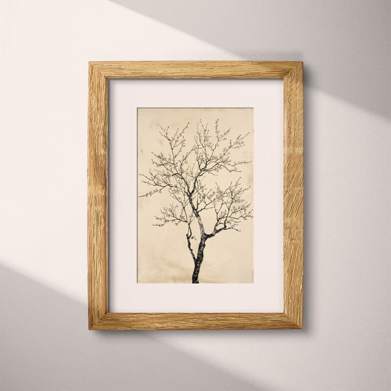 Matted frame view of A vintage graphite sketch, a fruit tree