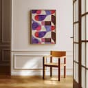 Room view with a full frame of A minimalist textile print, geometric pattern