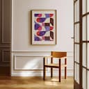 Room view with a matted frame of A minimalist textile print, geometric pattern