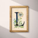 Full frame view of A vintage pastel pencil illustration, the letter "L" with a flower