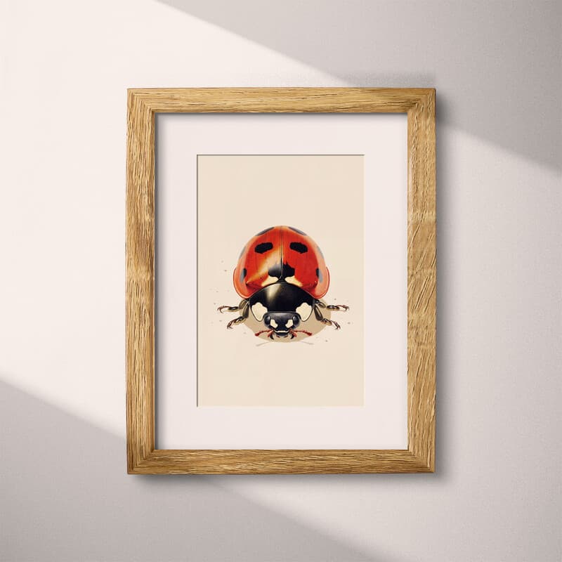 Matted frame view of A cute chibi anime pastel pencil illustration, a ladybug