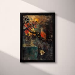 Bird Art | Still Life Wall Art | Animals Print | Black, Brown and Red Decor | Impressionist Wall Decor | Living Room Digital Download | Halloween Art | Autumn Wall Art | Oil Painting