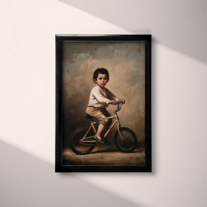 Full frame view of A vintage oil painting, a boy on a bicycle